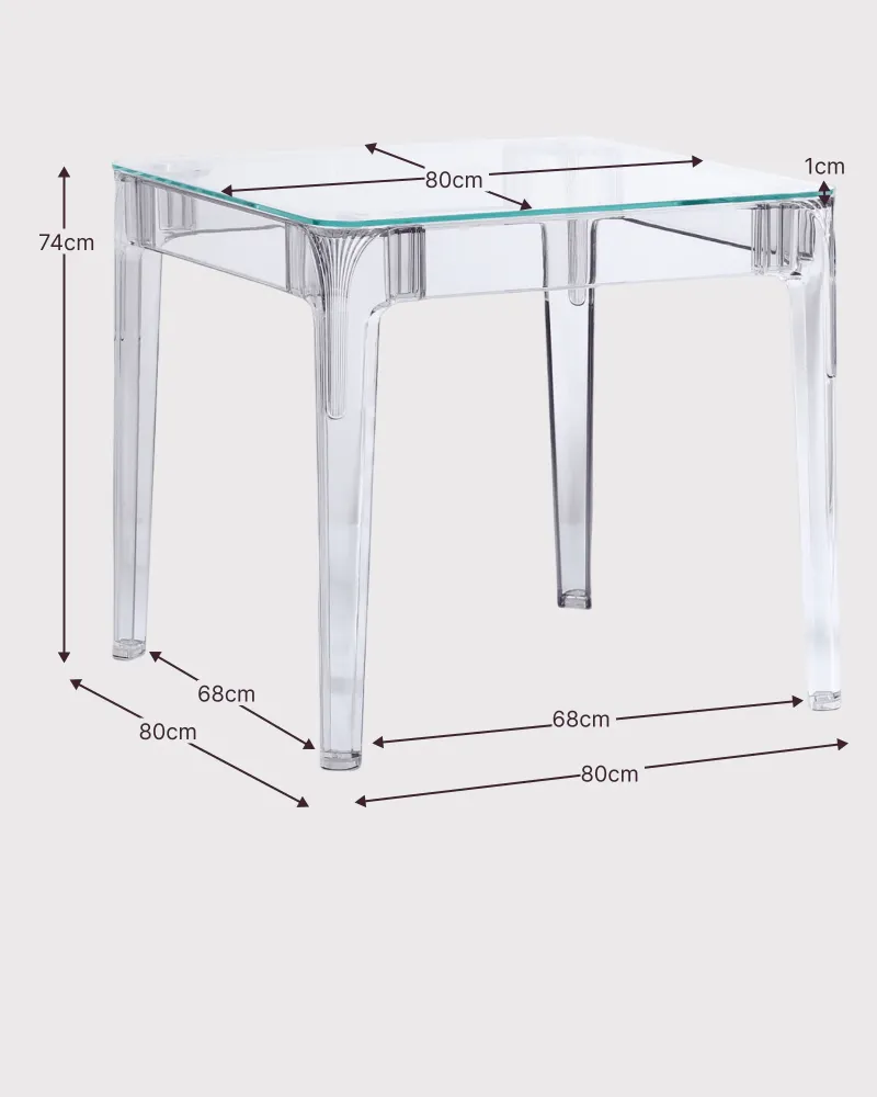 Table fantôme carrée 80cm | Tables en verre | Livraison gratuite
