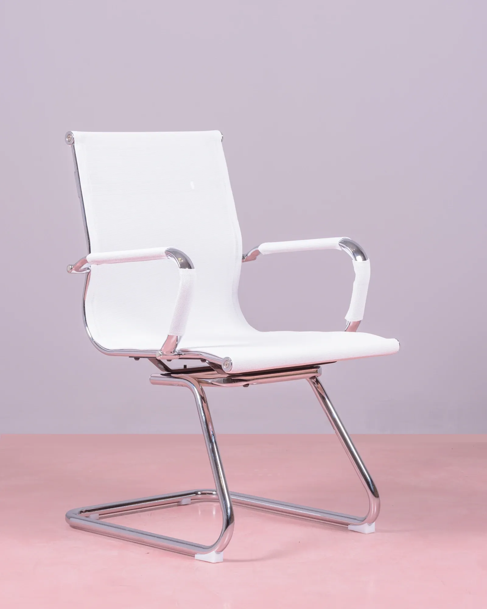 Chaise de bureau sans roulettes | Dossier bas en simili cuir