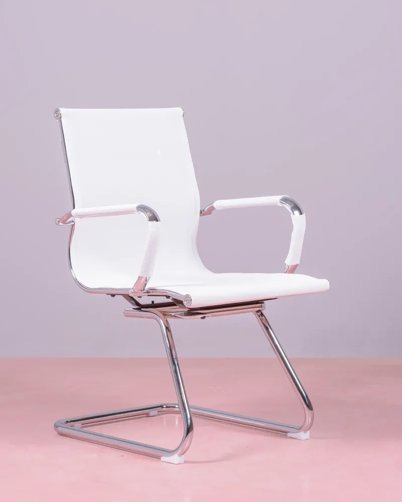 Chaise de bureau sans roulettes | Dossier bas en simili cuir