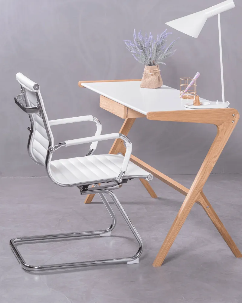Chaise de bureau sans roulettes | Dossier bas en simili cuir