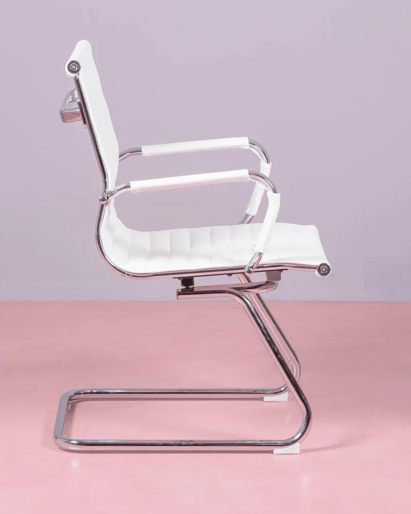 Chaise de bureau sans roulettes | Dossier bas en simili cuir