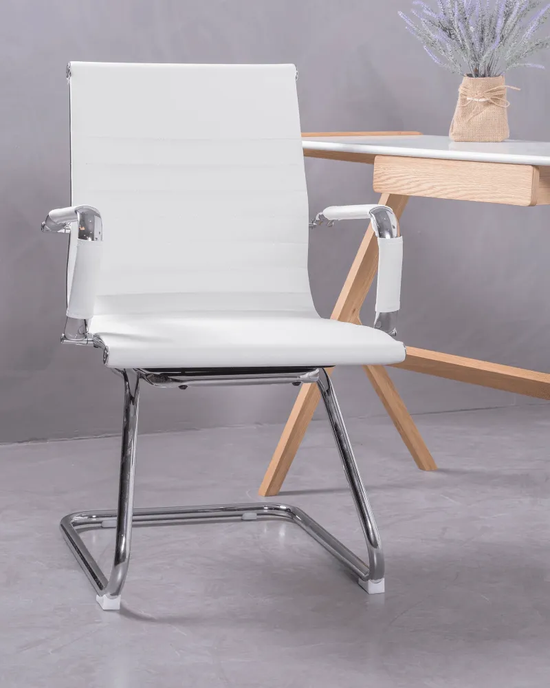 Chaise de bureau sans roulettes | Dossier bas en simili cuir