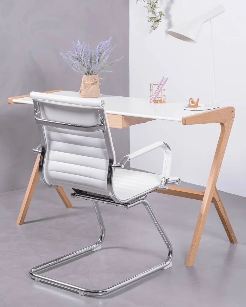 Chaise de bureau sans roulettes | Dossier bas en simili cuir