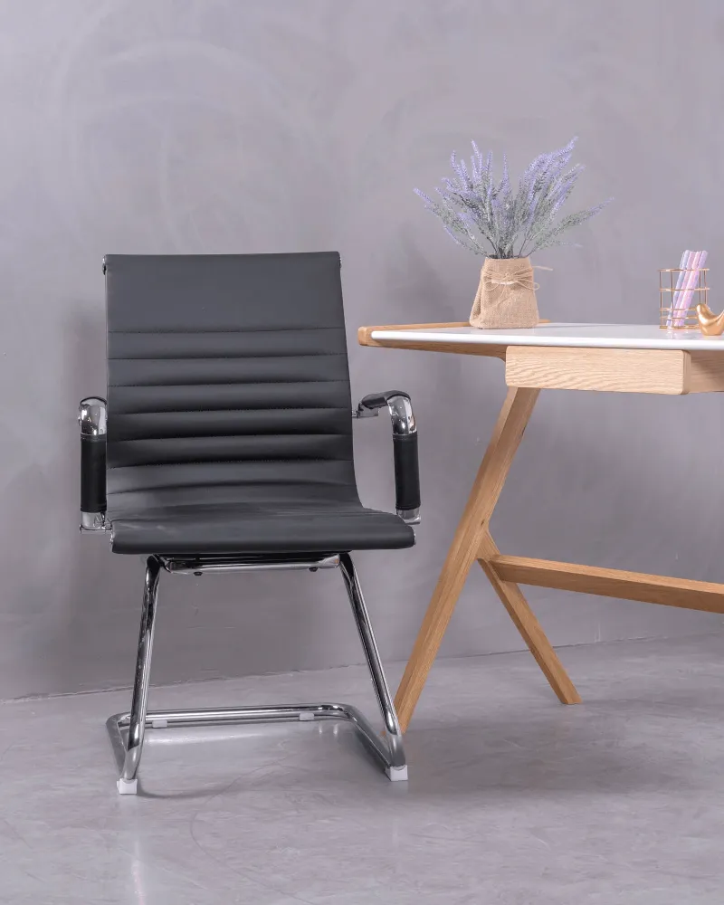 Office chair without wheels | Low backrest in faux leather