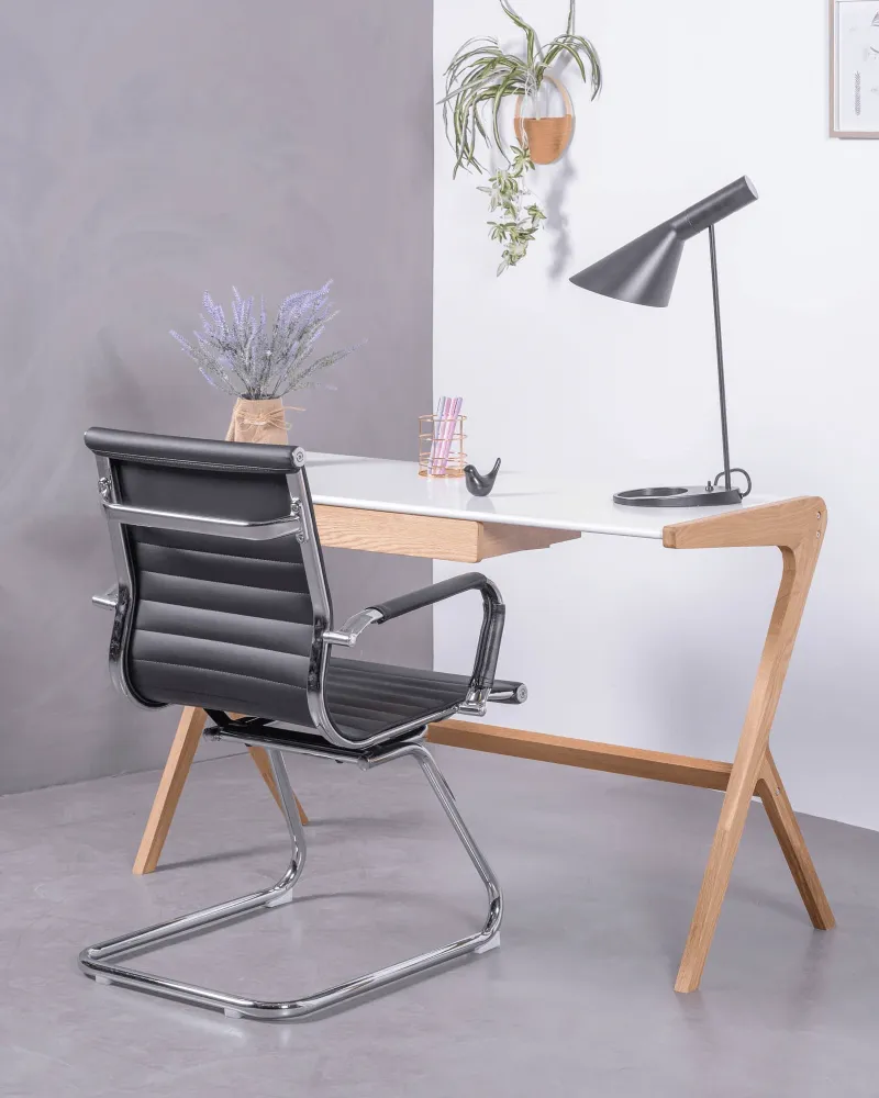 Office chair without wheels | Low backrest in faux leather