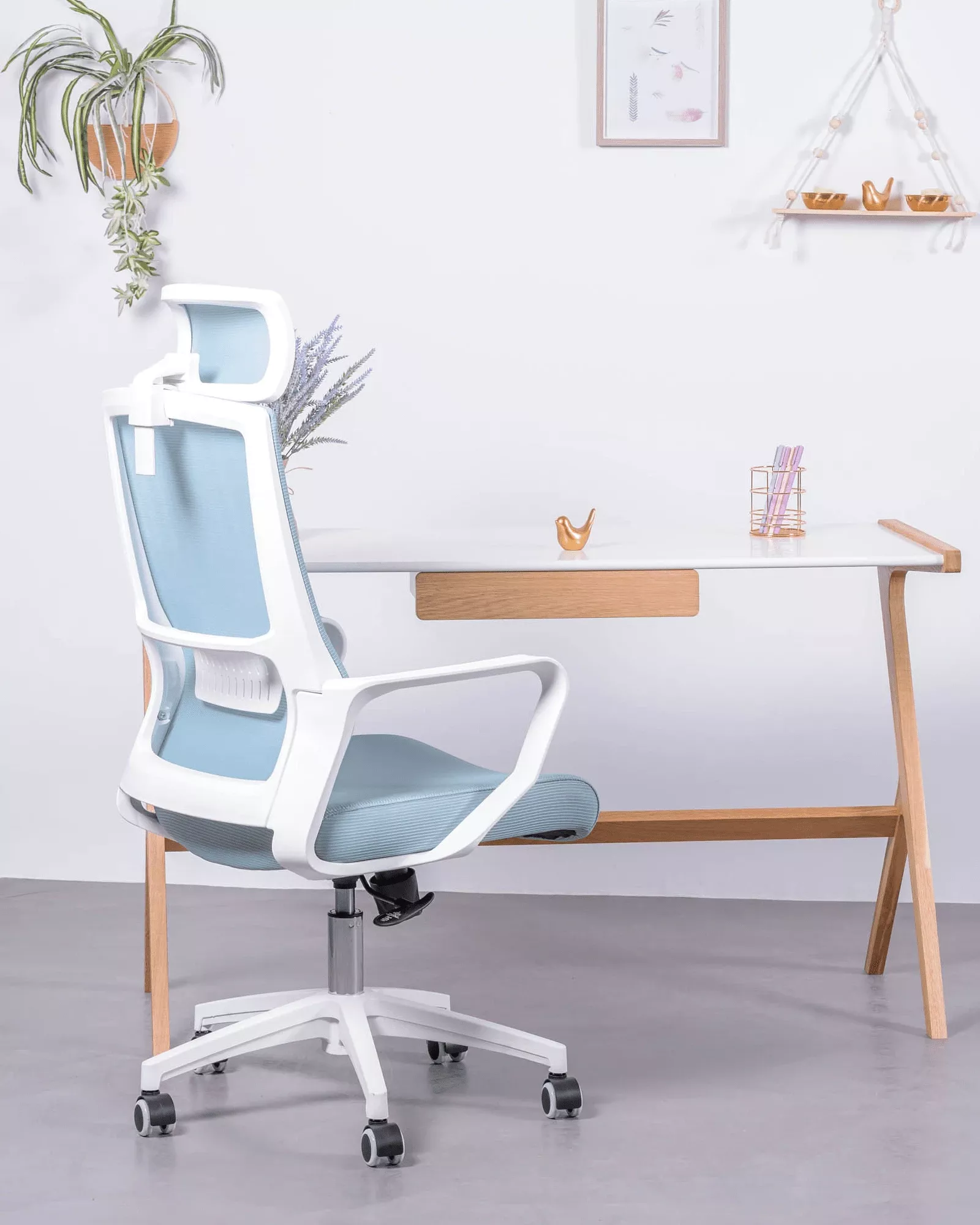 Mimager Sillas de escritorio con ruedas y brazos, Silla de escritorio de  oficina de malla con reposacabezas, silla de oficina de respaldo alto,  silla