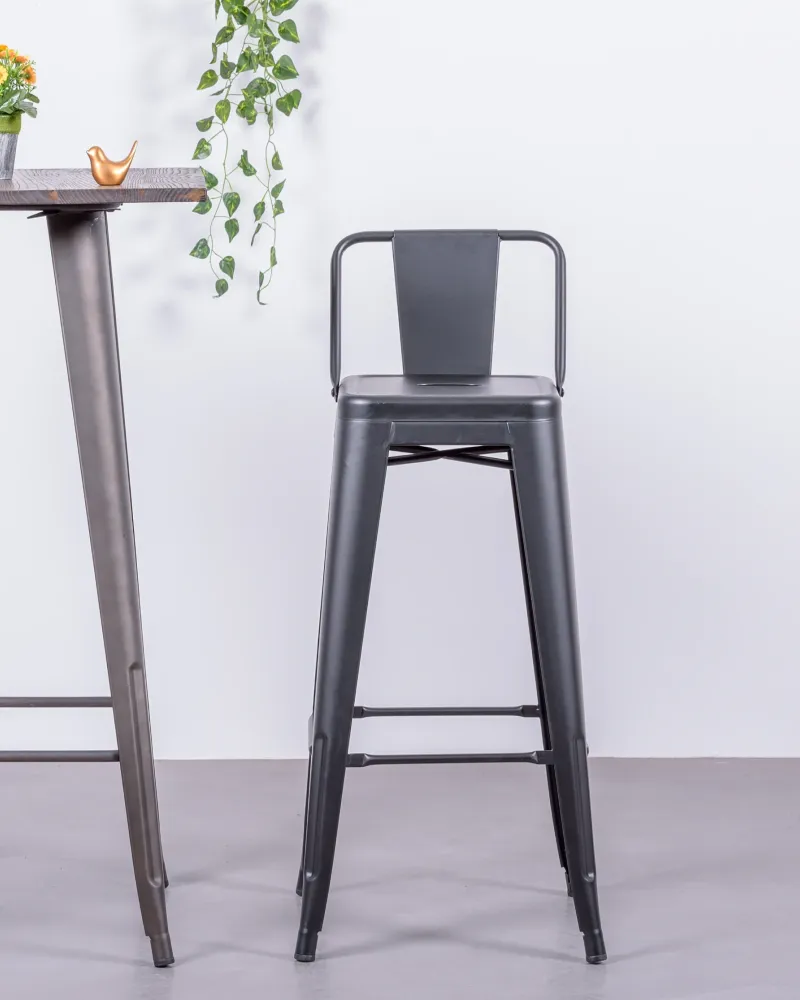 Industrial metal stool with low backrest (76cm) | Nest Dream Store