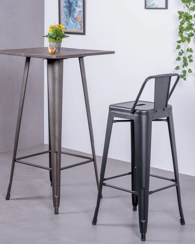 Industrial metal stool with low backrest (76cm) | Nest Dream Store