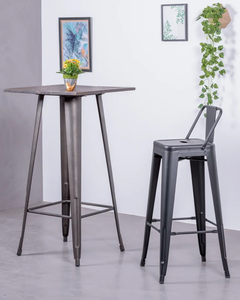 Industrial metal stool with low backrest (76cm) | Nest Dream Store