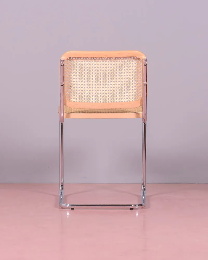 Retro-stol i naturlig rattan og forkromet stål -.. Cesca