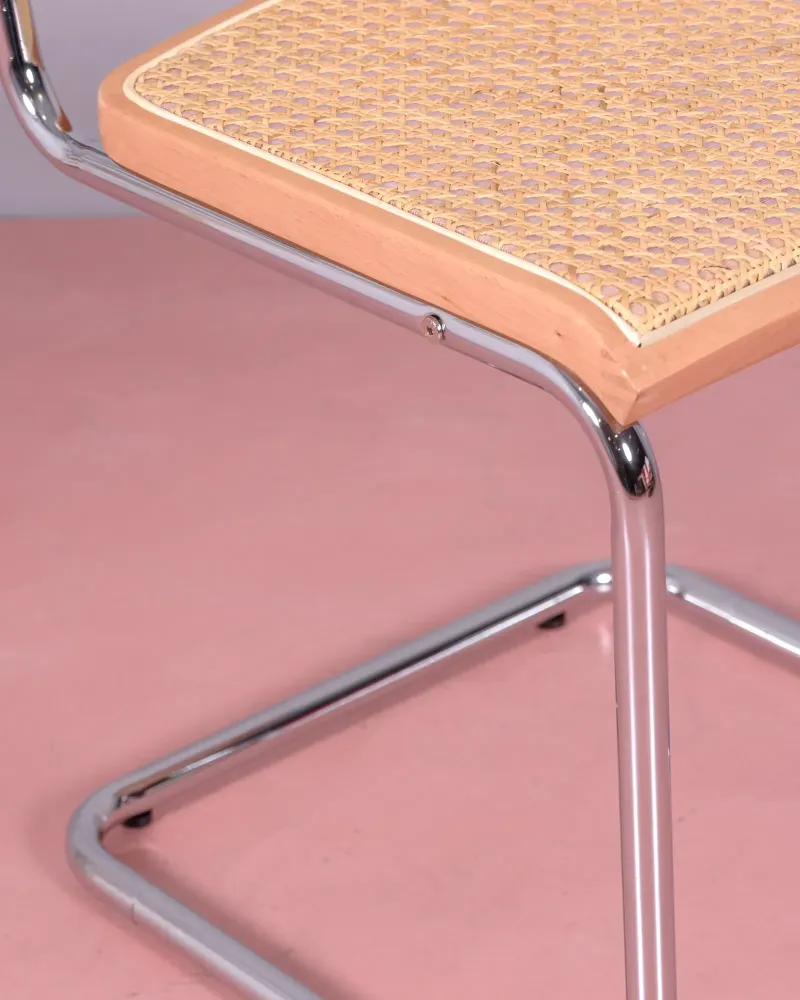 Retro-stol i naturlig rattan og forkromet stål -.. Cesca